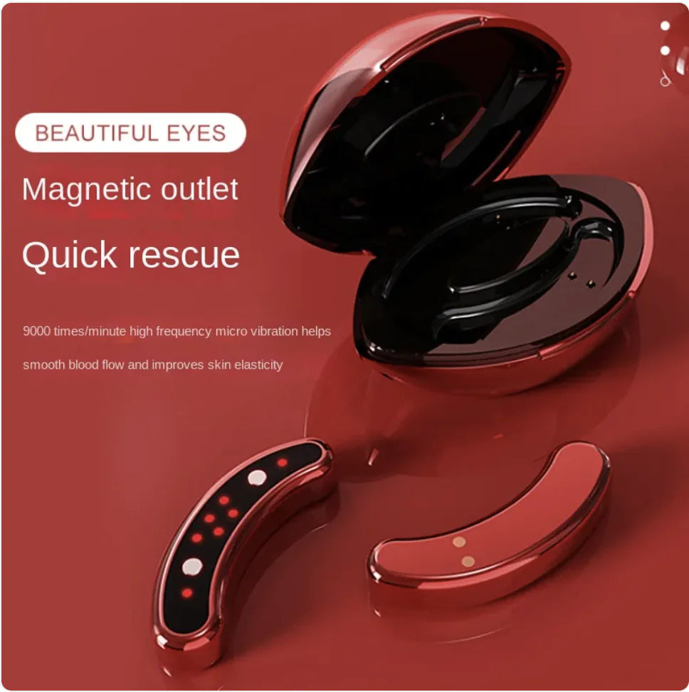 The Eye-Enhancing Beauty Tool with its casing displayed on a red background